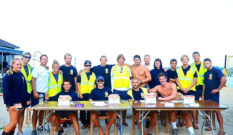 Members of Dewey Beach Patrol work then run in the Outlet Liquors 5K race. Shown in back (l-r) are Kellen Cannon, John Zacherias, Mike Thompson, Jane Roope, Matt Munyan, Chris McMahon, Ben Woratyla, Ryan Starett, Corey Olsen, Brian Misciwojewski, Luke DiGuglielmo, Nick DiGuglielmo, Kyle Joseph, Nate Jones and Kyle Hopkins; in front, Andrew McMahon, Craig Young, Kyle McLaughlin and Ethan Clark. BY DAVE FREDERICK